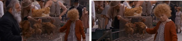 Two images of Annie touching cage towards the beginning of the film.